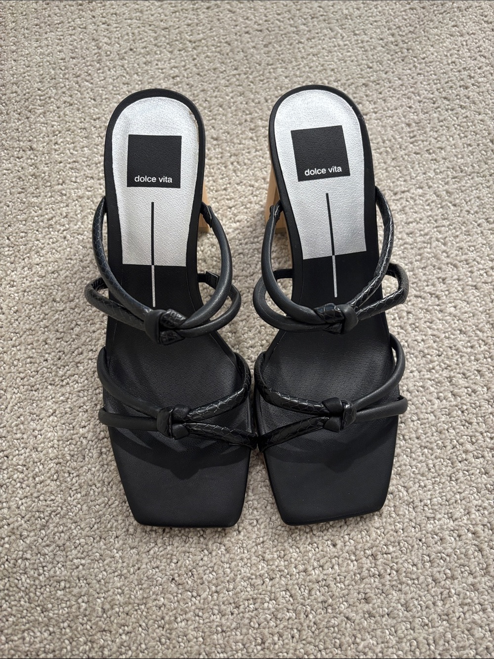 Dolce Vita Black Knotted Strap Square-Toe Heels
